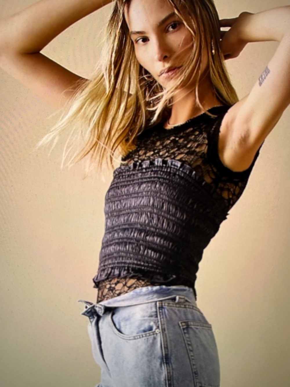 Free People Be Right Back Tube Blouse Intimately Ruffle Smocked- Stone
